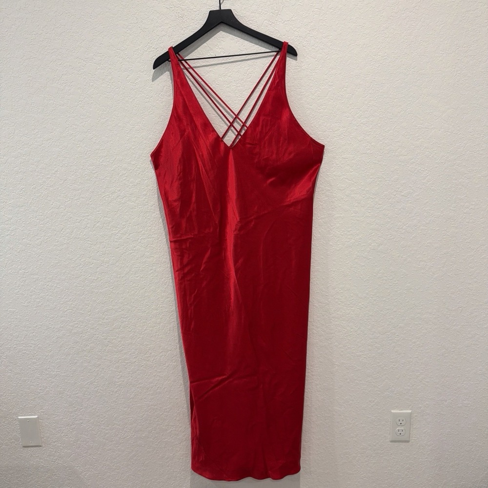 Fredericks Of Hollywood Red Satin Slip Dress Gown Women's Size 2xl Sexy Strappy